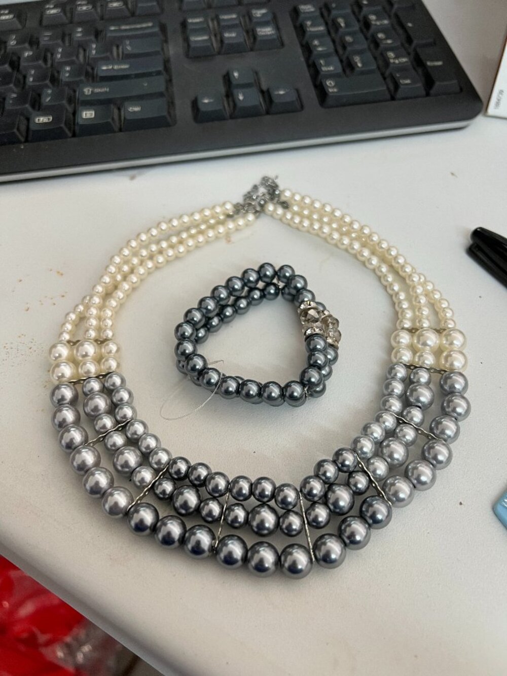 Simulated Pearl Necklace and Bracelet